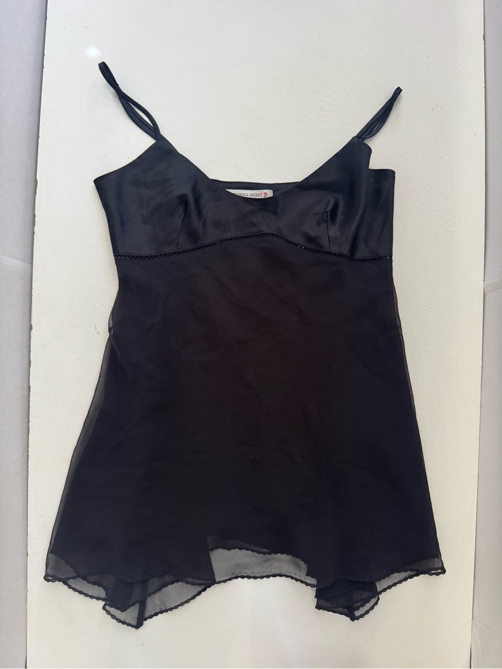 vintage Victoria's Secret black satin and sheer chiffon babydoll cami medium